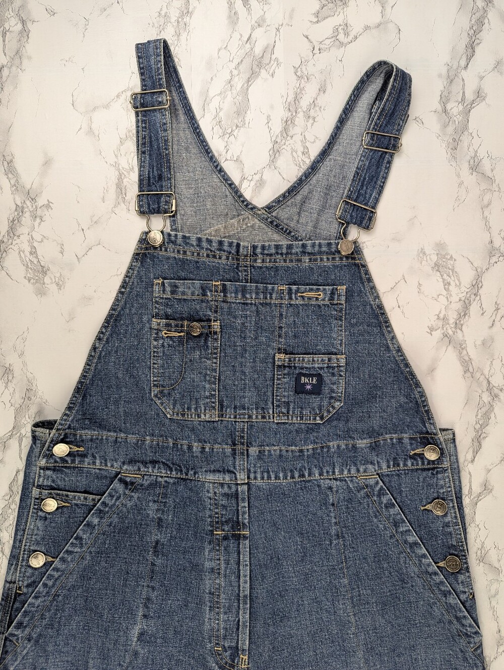 Vintage 90s BKLE Denim Overalls Medium Wash 100% Cotton Large Y2K Grunge - Picture 3 of 15